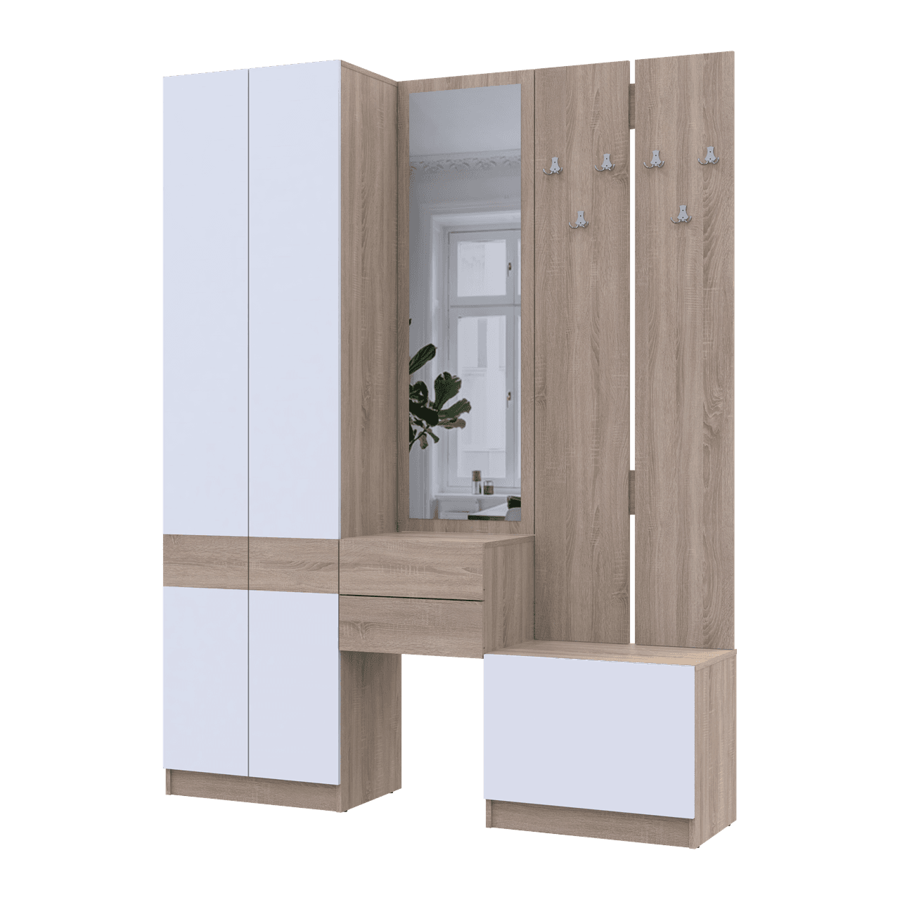 Передпокій Doros Сола Дуб Сонома/Білий ДСП / дзеркало 165х40х215 (42005147)