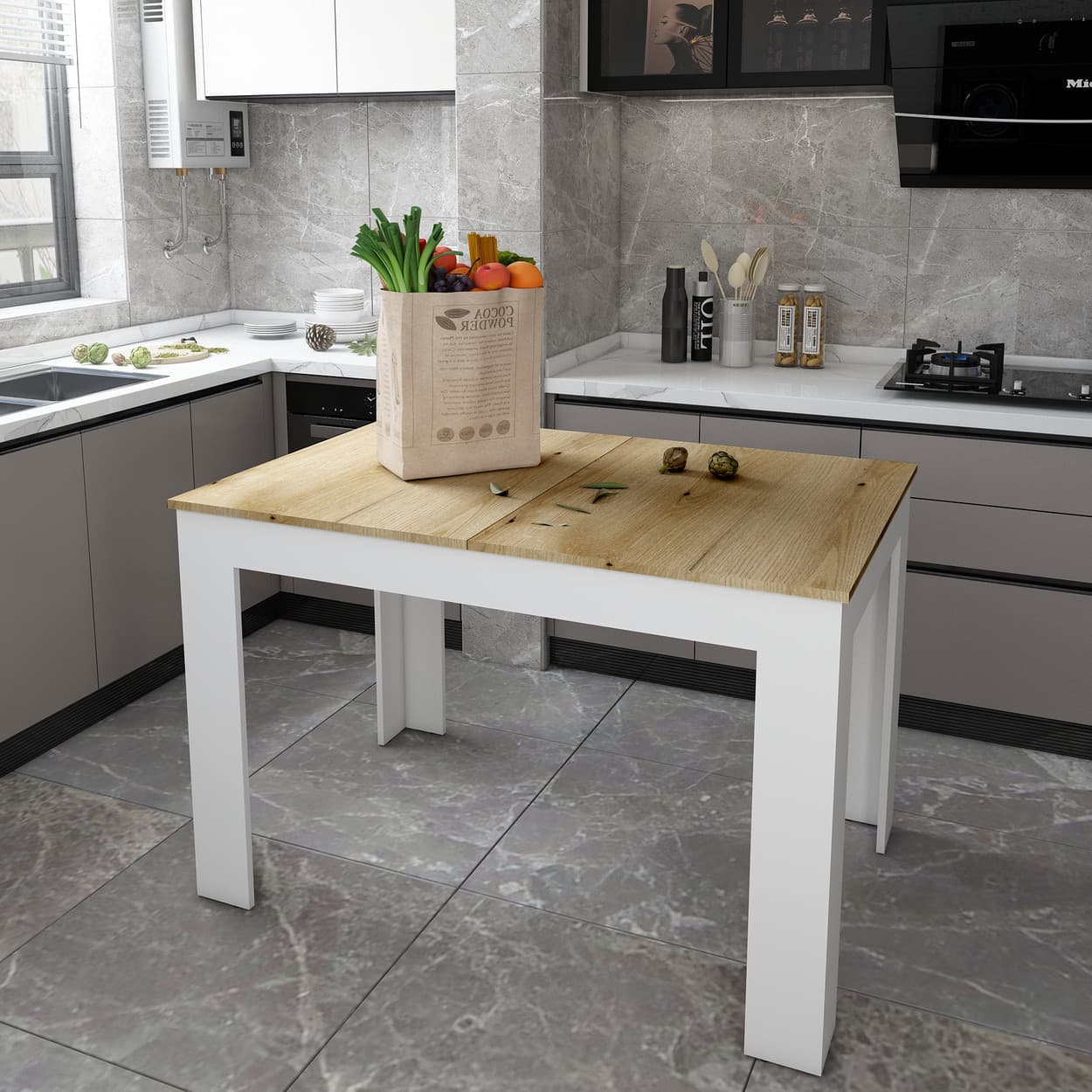 Столовий стіл Doros Флінт Білий/Дуб Артізан 120(170)х80х78 (41510130)