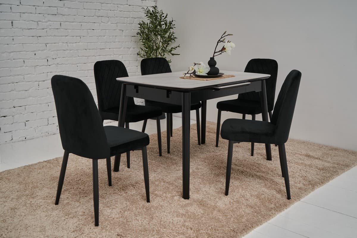 Керамічний стіл TM-76 білий мармур + чорний 2