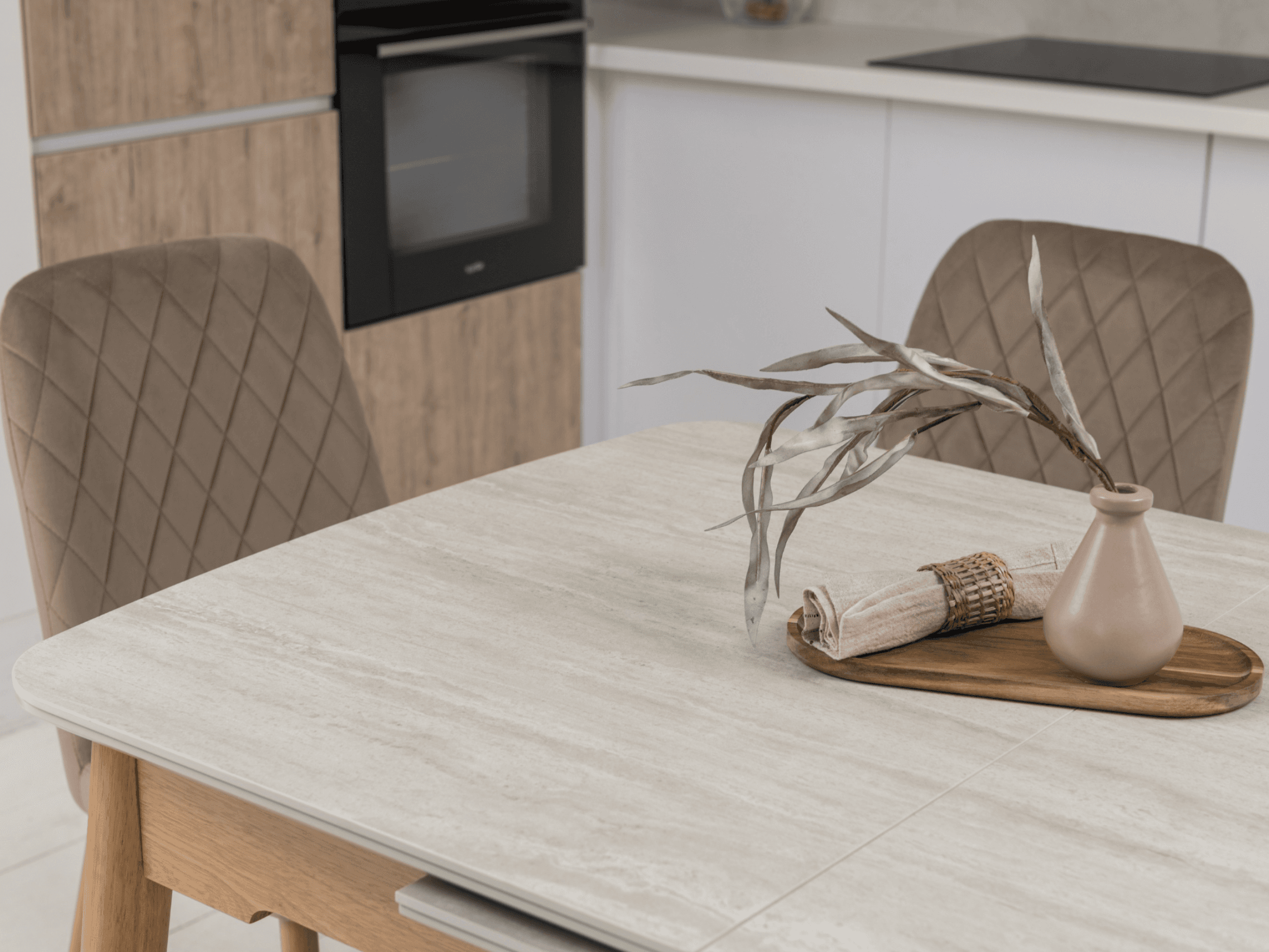 Керамічний стіл TM-76 травертін матовий + дуб 4