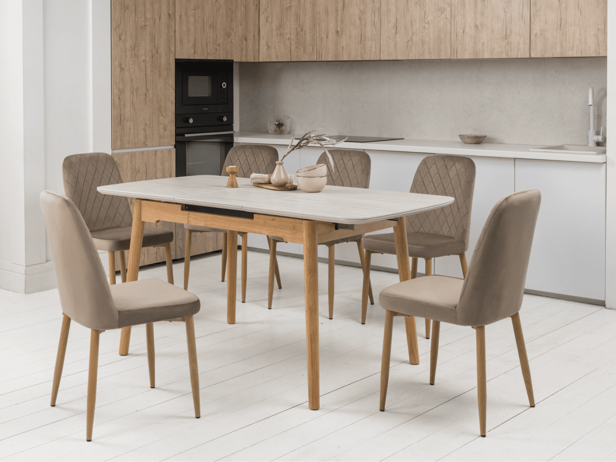 Керамічний стіл TM-76 травертін матовий + дуб 2