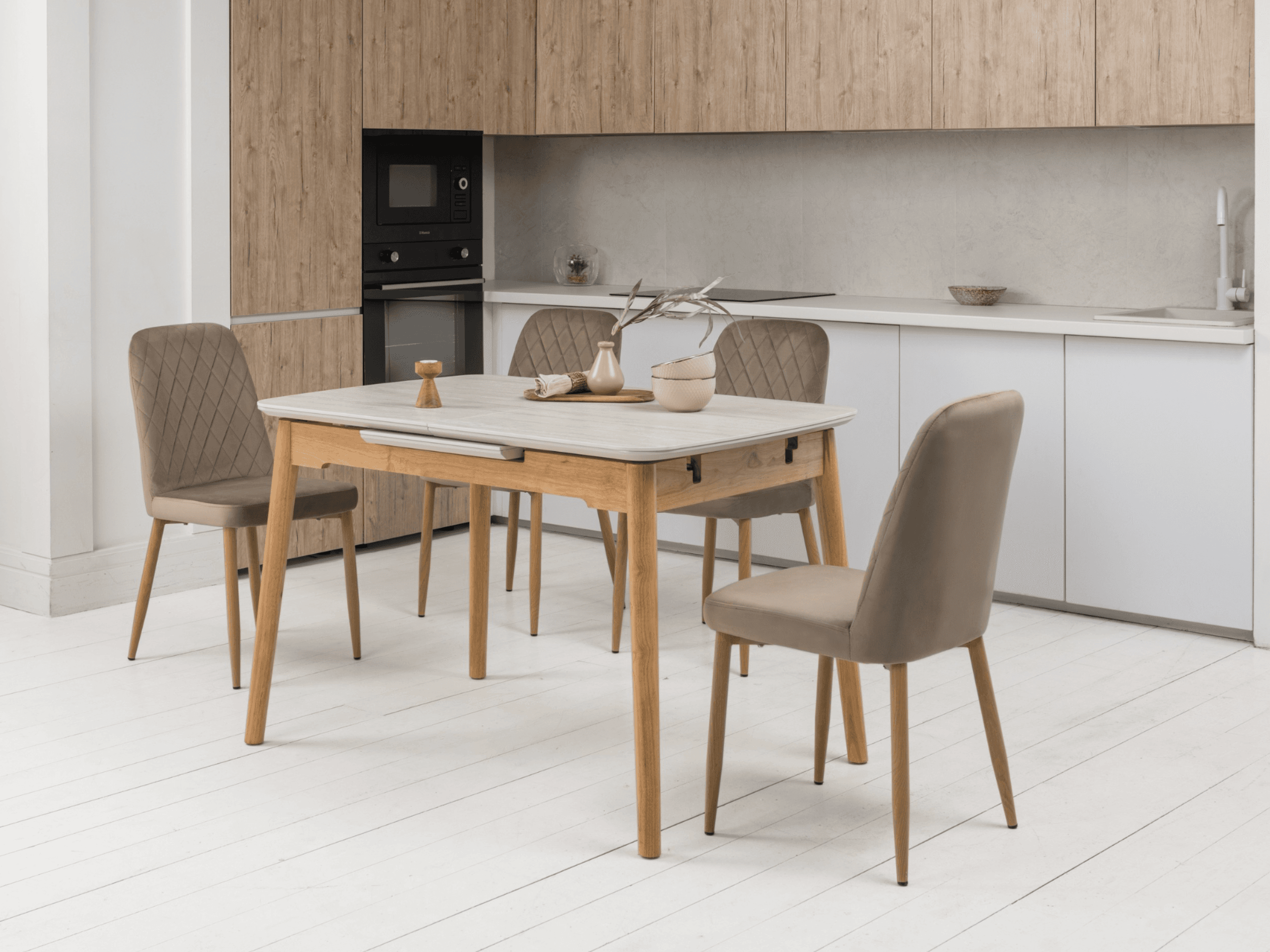 Керамічний стіл TM-76 травертін матовий + дуб 3