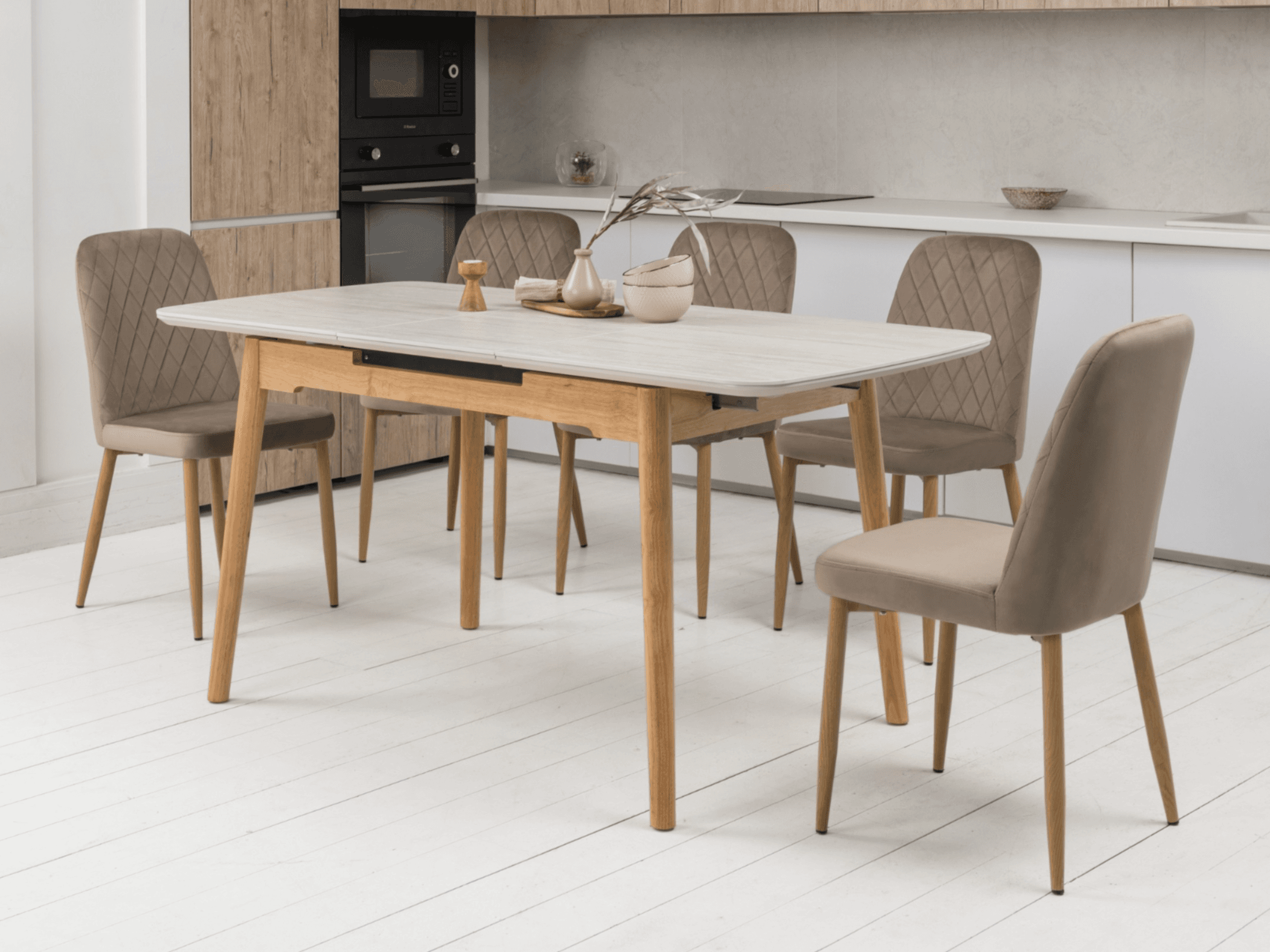 Керамічний стіл TM-76 травертін матовий + дуб