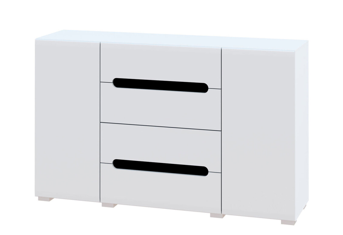 Комод Бянко 2-дверний з 4 шухлядами 150 см, Білий з чорною вставкою