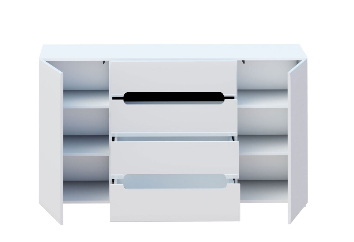 Комод Бянко 2-дверний з 4 шухлядами 150 см, Білий з чорною вставкою 2