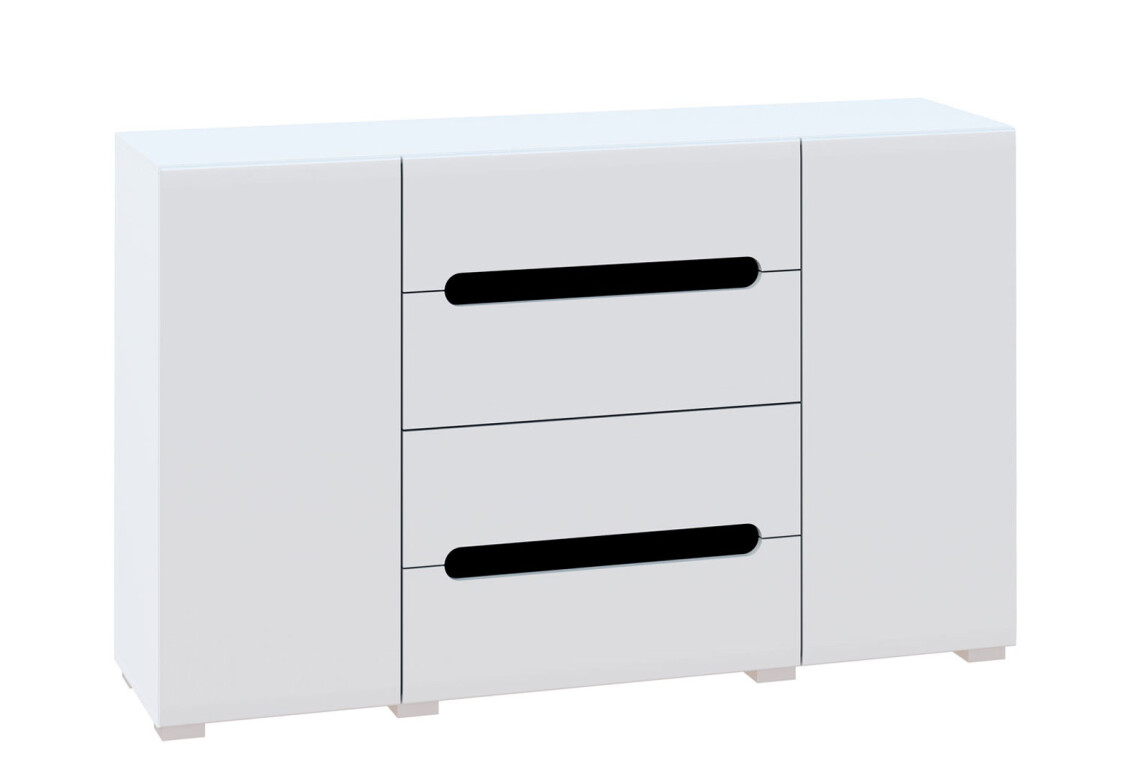 Комод Бянко 2-дверний з 4 шухлядами 150 см, Білий з чорною вставкою 3