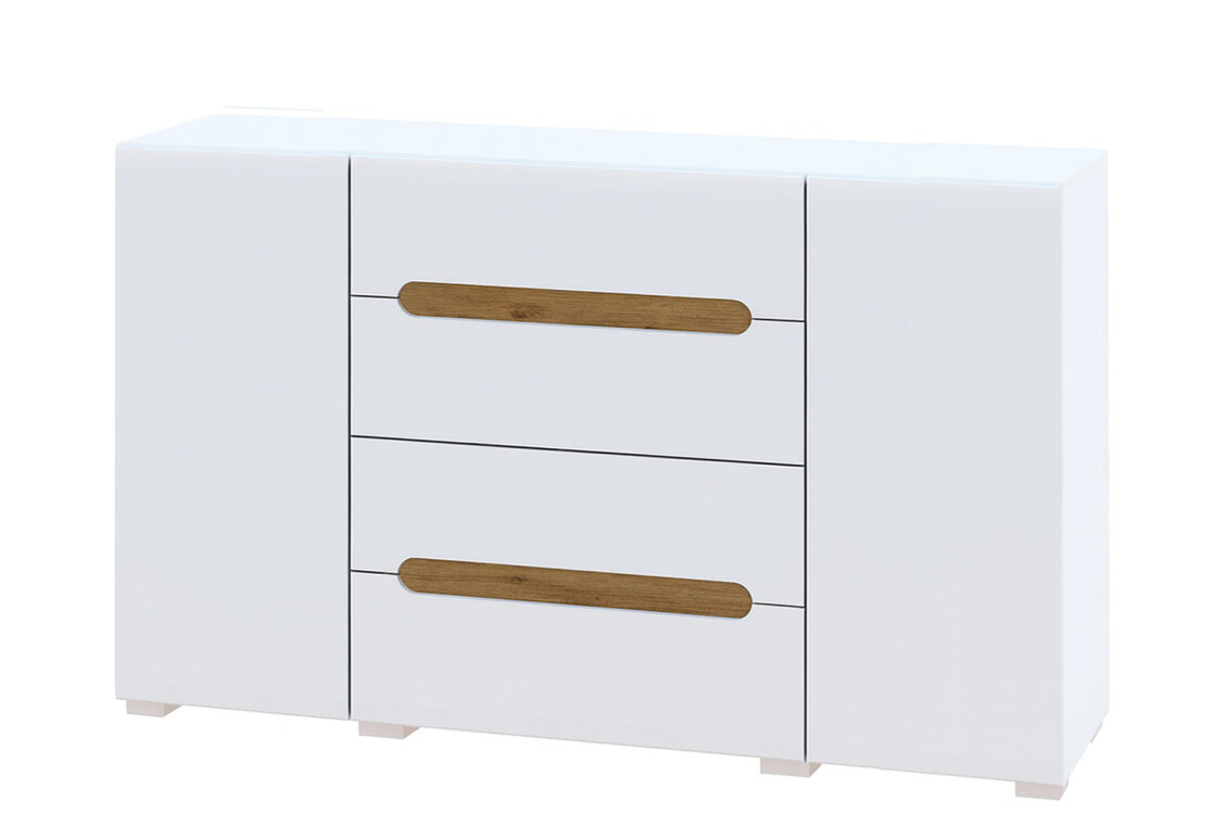 Комод Бянко 2-дверний з 4 шухлядами 150 см, Білий з вставкою дуб аппалачі