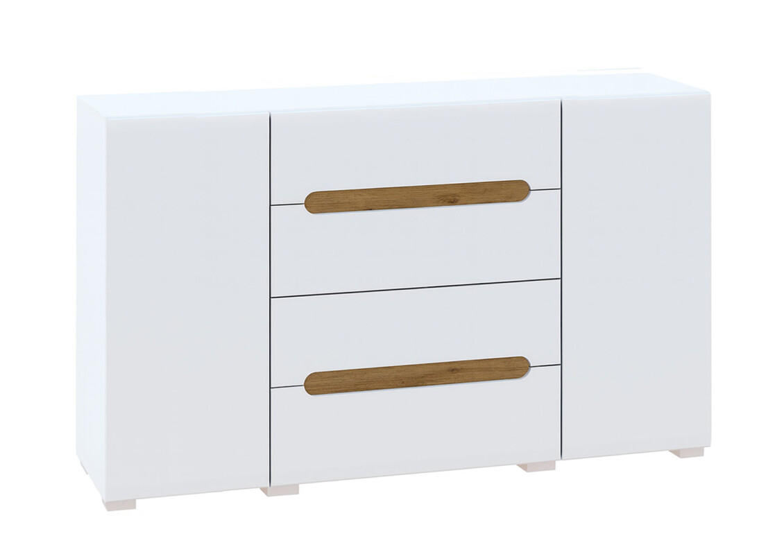 Комод Бянко 2-дверний з 4 шухлядами 150 см, Білий з вставкою дуб аппалачі 3