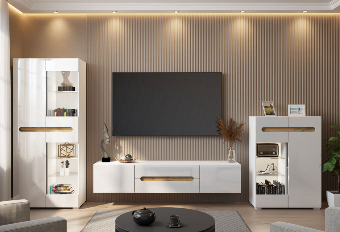 Комод Бянко 2-дверний з вітриною 80 см Білий з вставкою дуб аппалачі 2