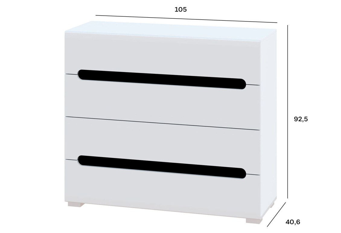 Комод Бянко з 4 шухлядами 105 см Білий з чорною вставкою 3