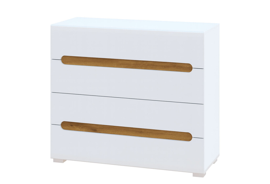 Комод Бянко з 4 шухлядами 105 см Білий з вставкою дуб аппалачі