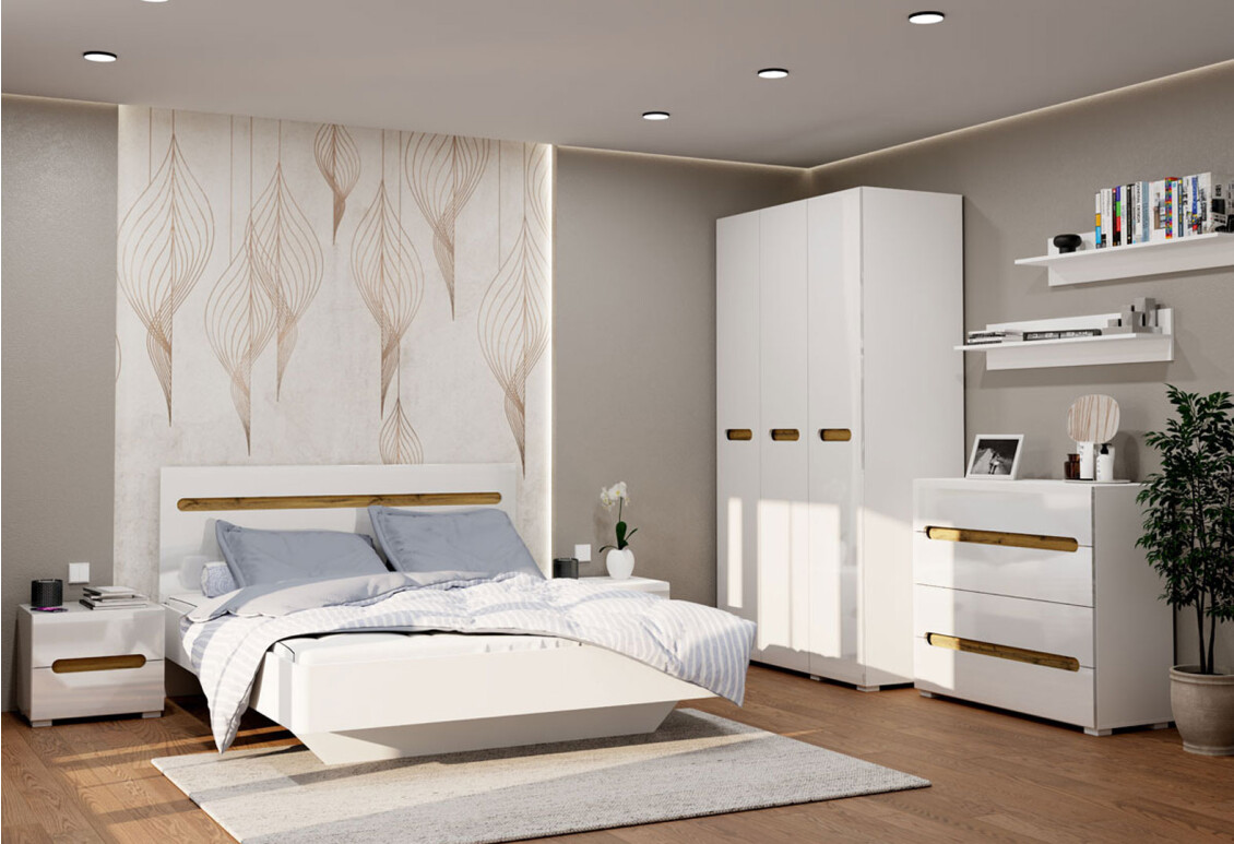 Комод Бянко з 4 шухлядами 105 см Білий з вставкою дуб аппалачі 2