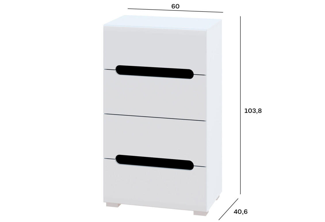 Комод Бянко з 4 шухлядами 60 см Білий з чорною вставкою 3