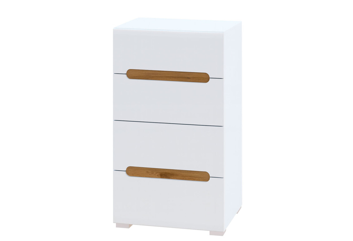 Комод Бянко з 4 шухлядами 60 см Білий з вставкою дуб аппалачі
