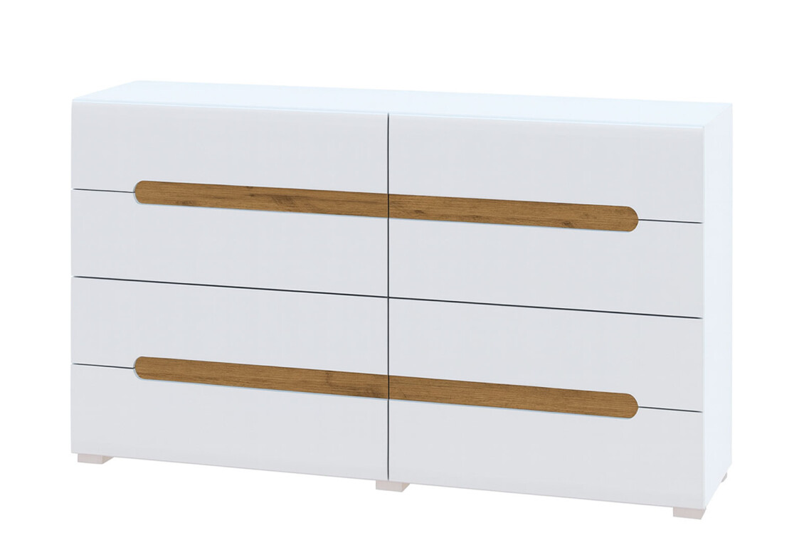 Комод Бянко з 8 шухлядами 160 см Білий з вставкою дуб аппалачі