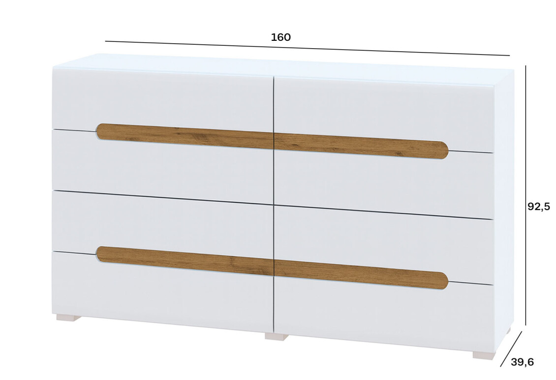 Комод Бянко з 8 шухлядами 160 см Білий з вставкою дуб аппалачі 3
