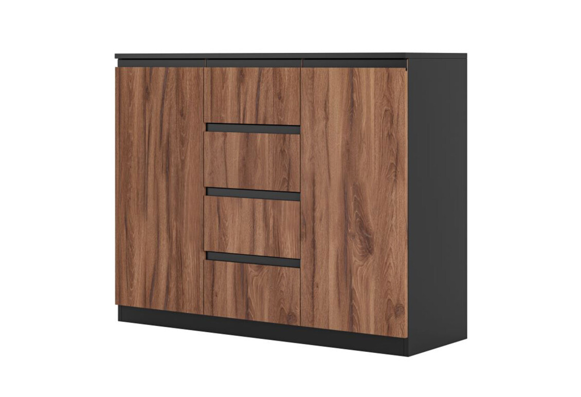 Комод Фріда з 2 дверками і 4 шухлядами 120 см, чорний / дуб ліворно
