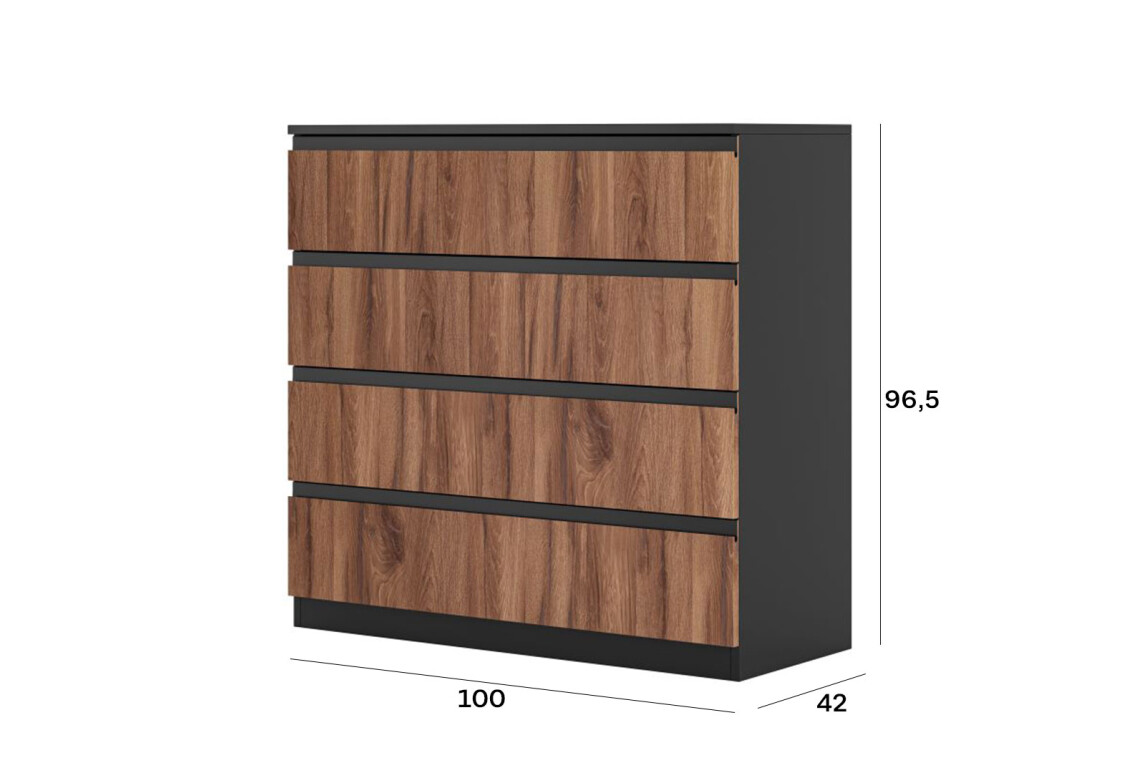 Комод Фріда з 4 шухлядами 100 см, чорний / дуб ліворно 4