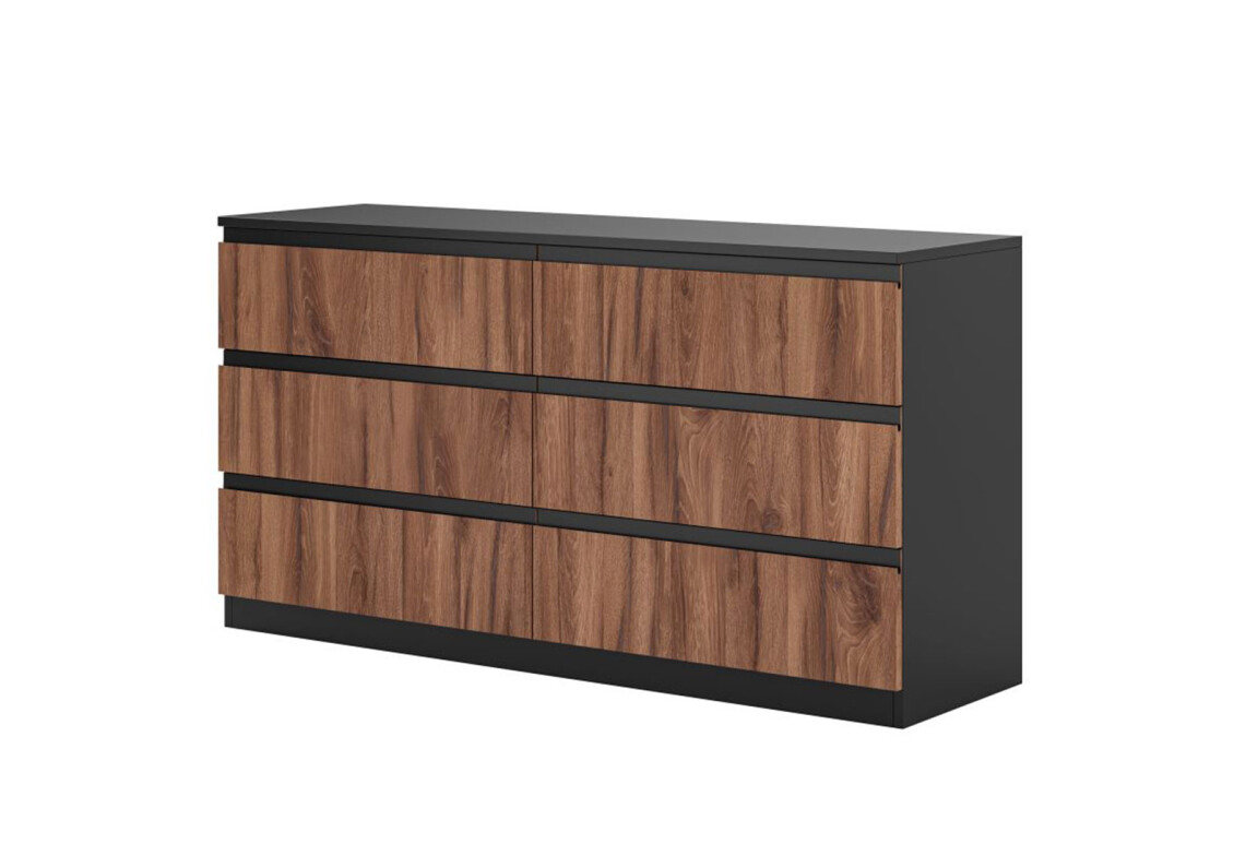 Комод Фріда з 6 шухлядами 140 см, чорний / дуб ліворно