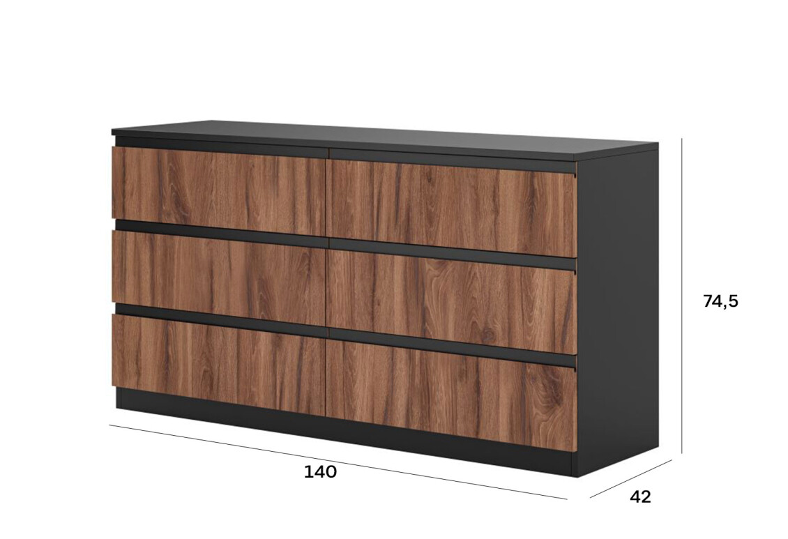 Комод Фріда з 6 шухлядами 140 см, чорний / дуб ліворно 4