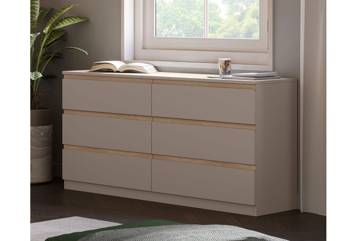 Комод Фріда з 6 шухлядами 140 см, тоффі / дуб сонома 2