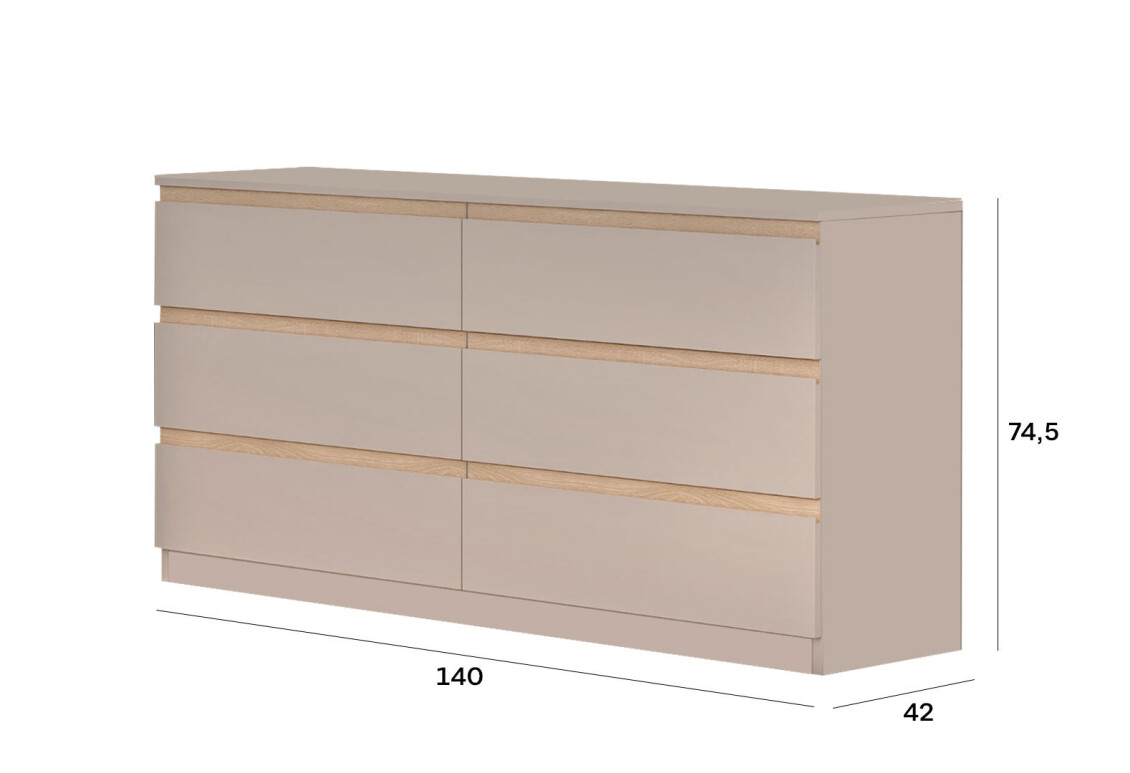 Комод Фріда з 6 шухлядами 140 см, тоффі / дуб сонома 3