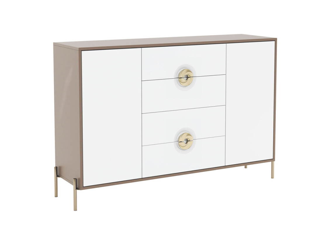 Комод Фуріоза 2-дверний з 4 шухлядами 140 см, Глиняний сірий, лак / Білий шовк 2
