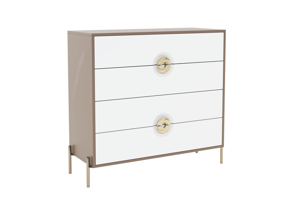 Комод Фуріоза з 4 шухлядами 100 см, Глиняний сірий, лак / Білий шовк 2