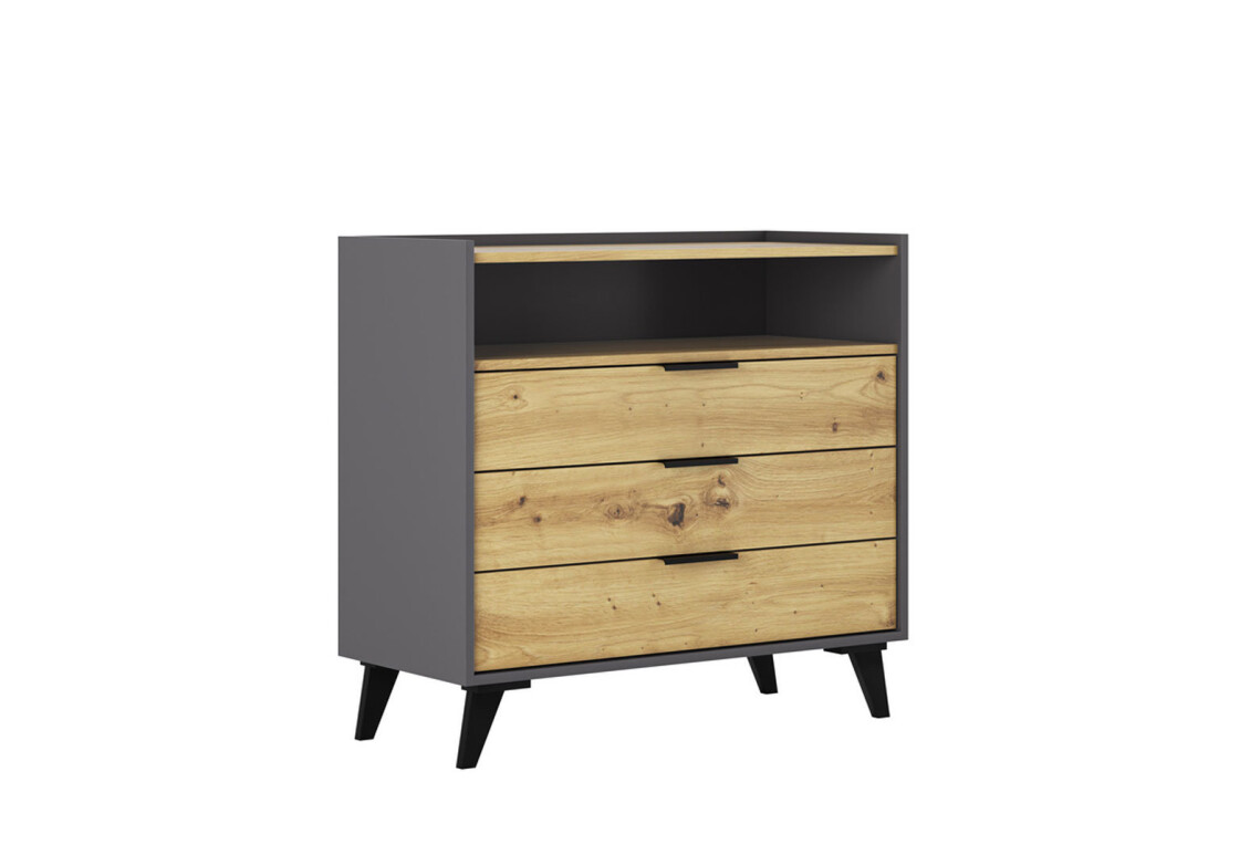 Комод Каміла з 3 шухлядами та полицею 90 см, дуб артизан, графіт / графіт 3