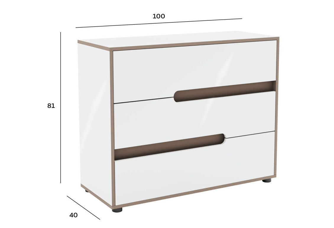 Комод Лінда з 3 шухлядами 100 см, Німфеа Альба, лак, вставки тоффі 2