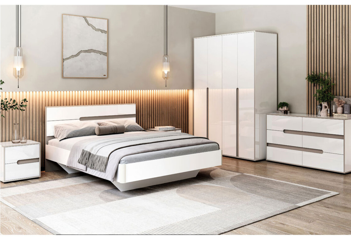 Комод Лінда з 6 шухлядами 140 см, Німфеа Альба, лак, вставки тоффі 2