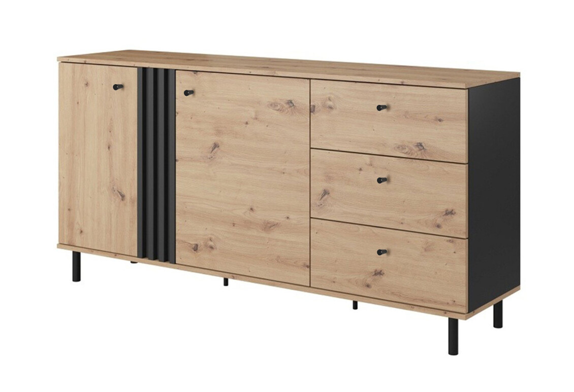 Комод Тео з 2 дверцятами і 3 шухлядами 165 см дуб артизан / антрацит