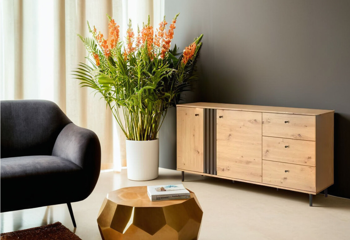 Комод Тео з 2 дверцятами і 3 шухлядами 165 см дуб артизан / антрацит 2