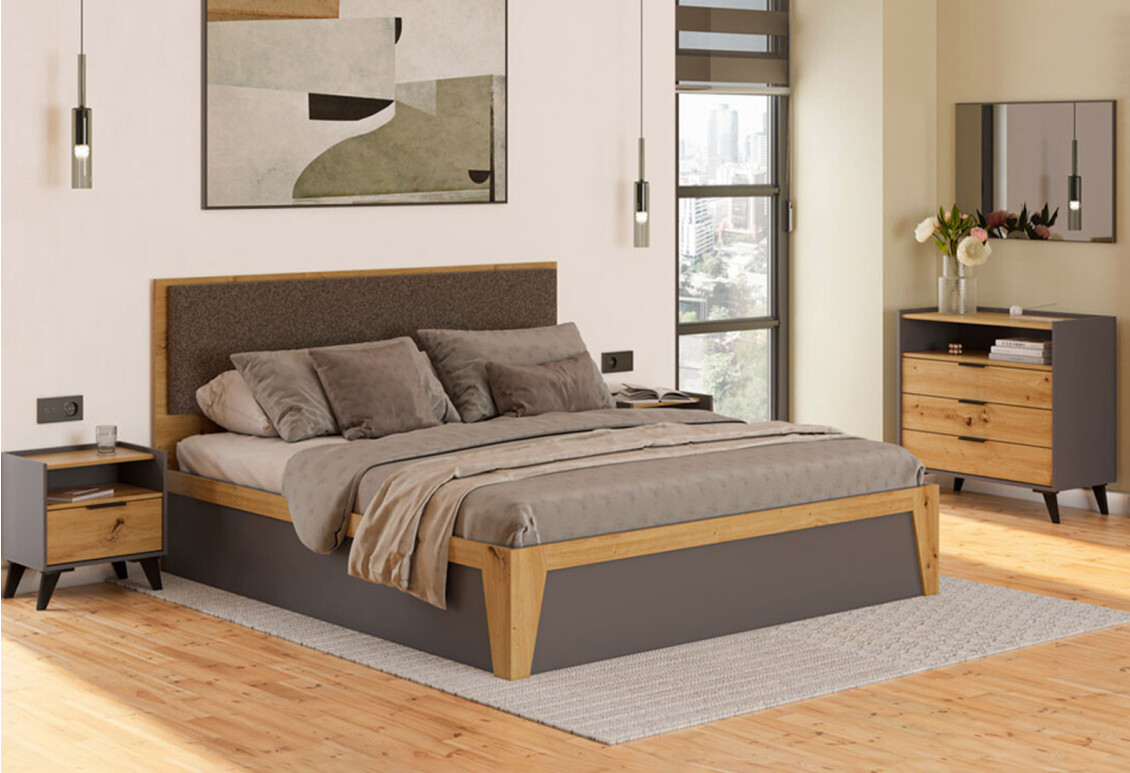 Ліжко Каміла (без вкладу) 160х200 см, дуб артизан, графіт / графіт 2