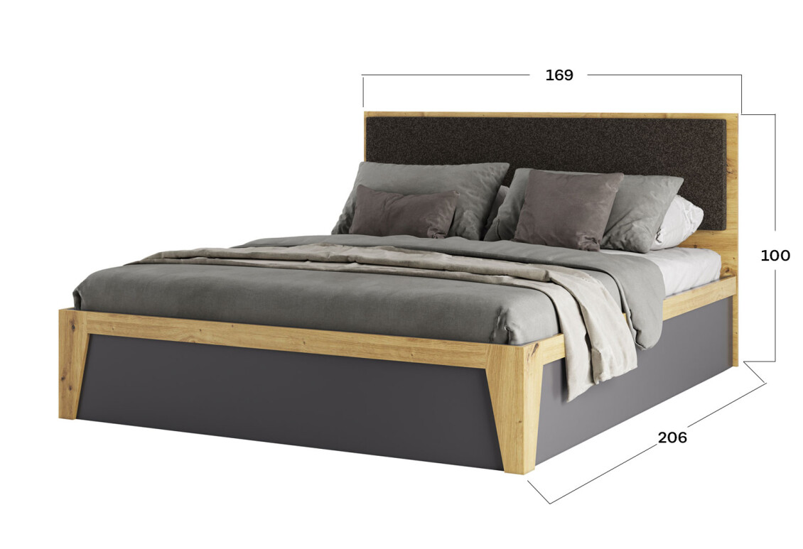 Ліжко Каміла (без вкладу) 160х200 см, дуб артизан, графіт / графіт 3