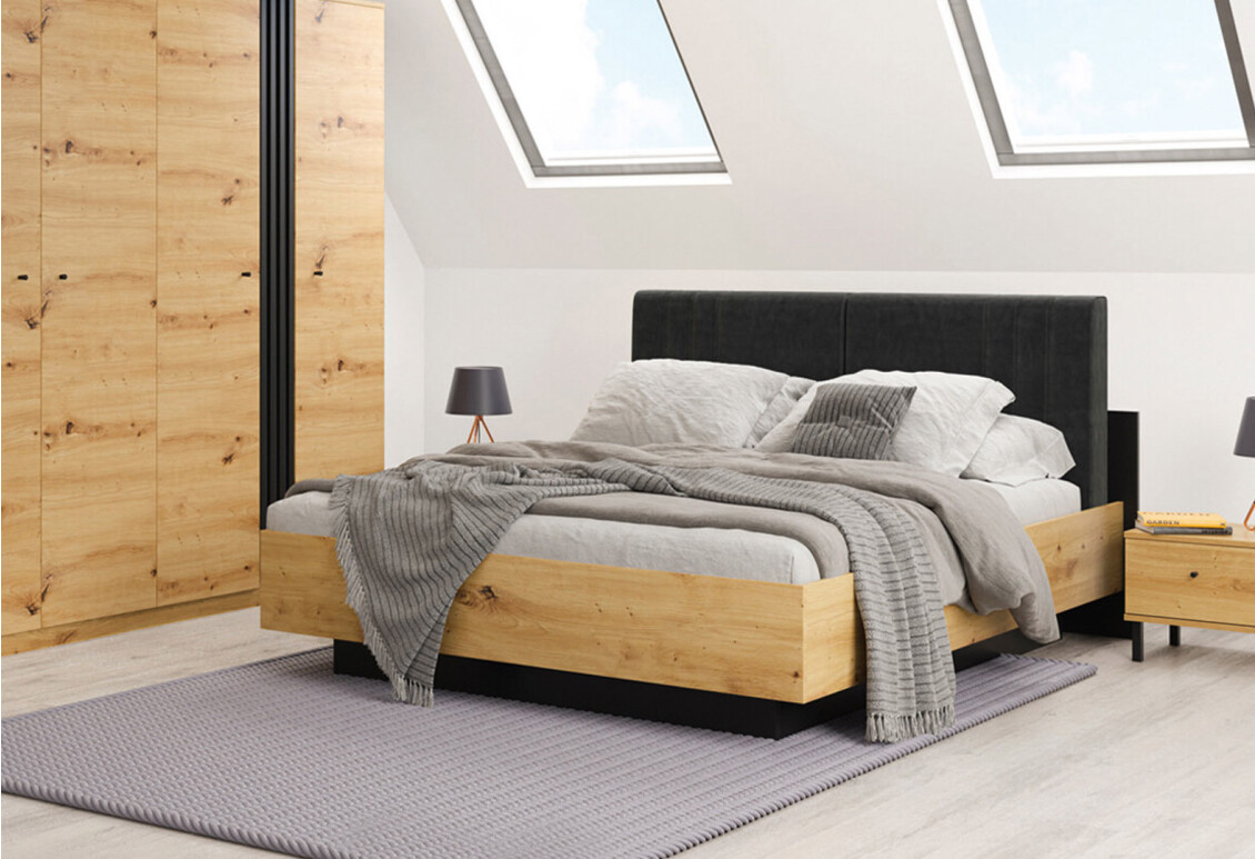 Ліжко-подіум Тео (без вкладу) 160х200 см дуб артизан / чорний 2