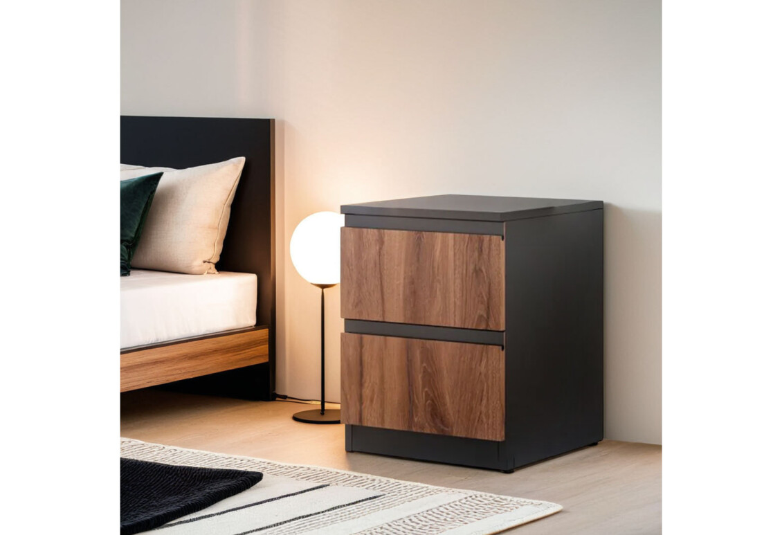 Приліжкова тумба Фріда з 2 шухлядами 40 см, чорний / дуб ліворно 2