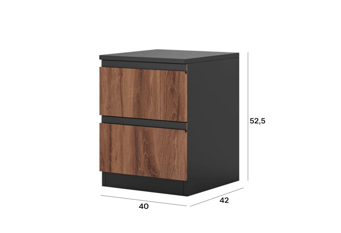 Приліжкова тумба Фріда з 2 шухлядами 40 см, чорний / дуб ліворно 4