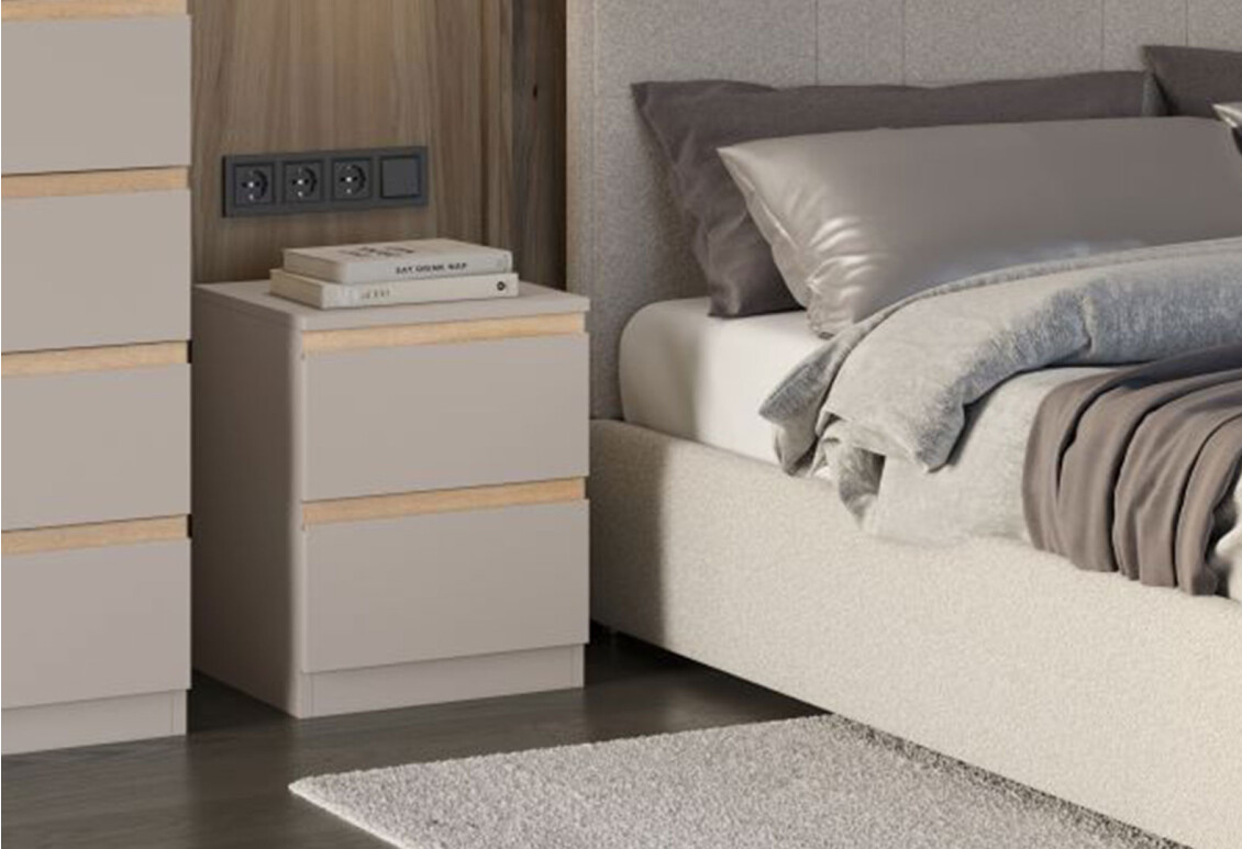 Приліжкова тумба Фріда з 2 шухлядами 40 см, тоффі / дуб сонома 2