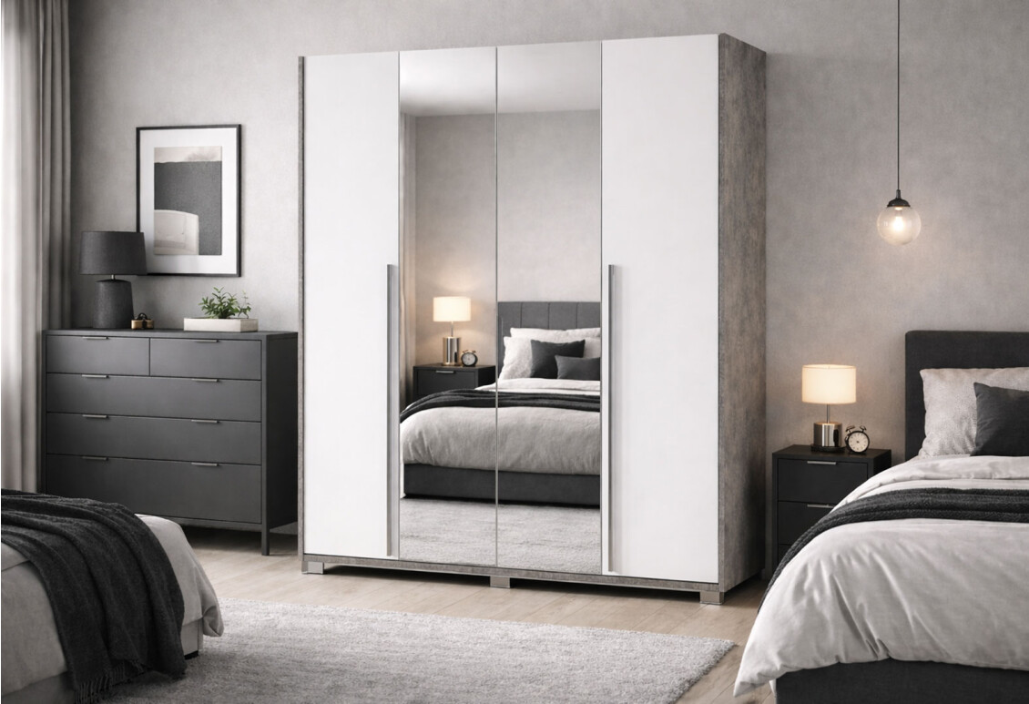 Шафа Алекса 4-дверна з дзеркалом 180 см Ательє світлий / Німфеа альба 2