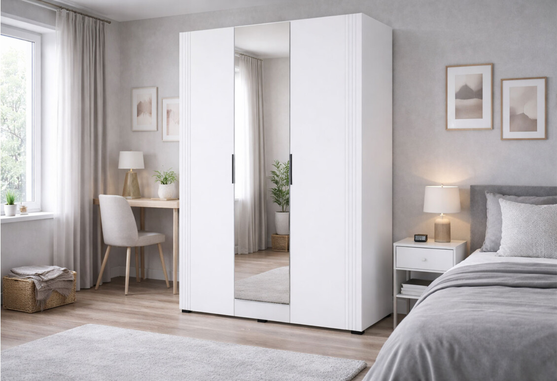 Шафа Амелія 3-дверна з дзеркалом 120 см, біла 2