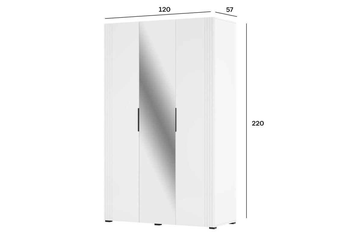 Шафа Амелія 3-дверна з дзеркалом 120 см, біла 5