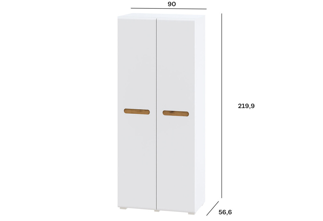 Шафа Бянко 2-дверна 90 см, Біла з вставкою дуб аппалачі 4