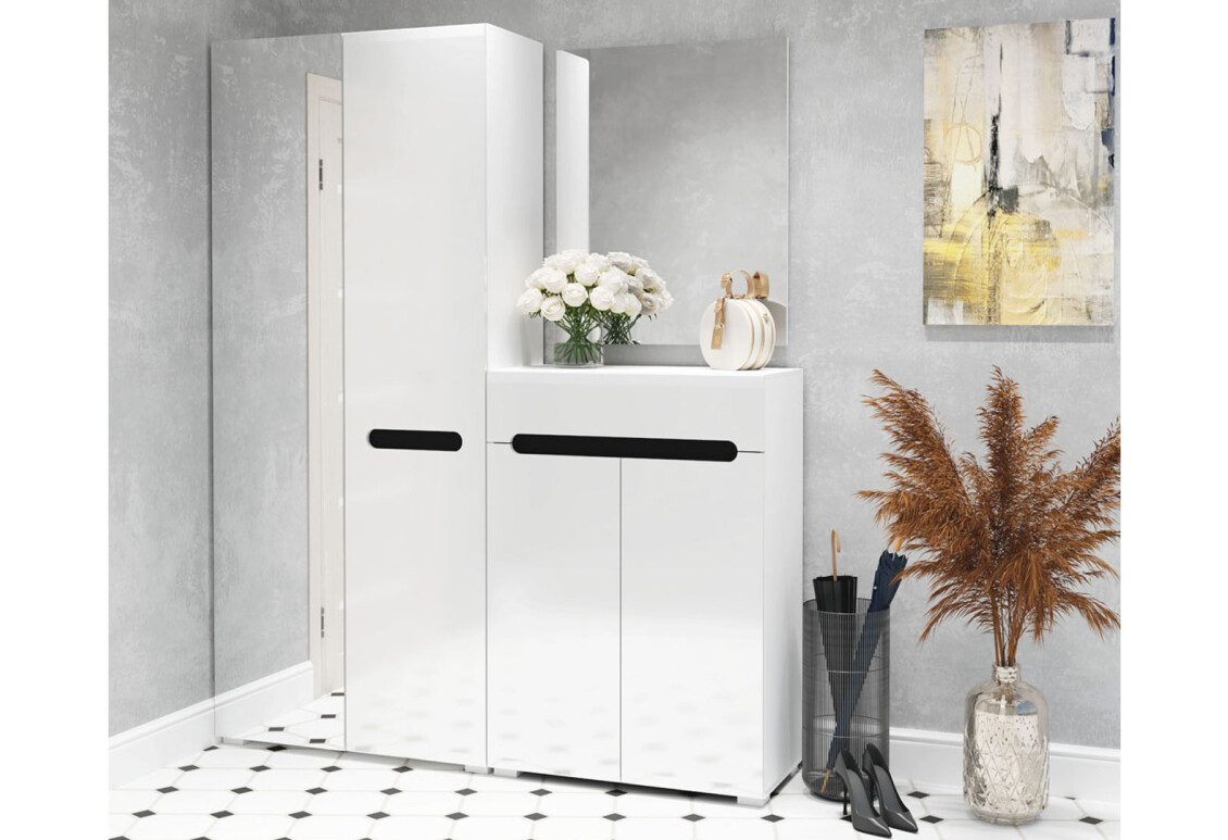 Шафа Бянко 2-дверна з дзеркалом 90 см Біла з чорною вставкою 2