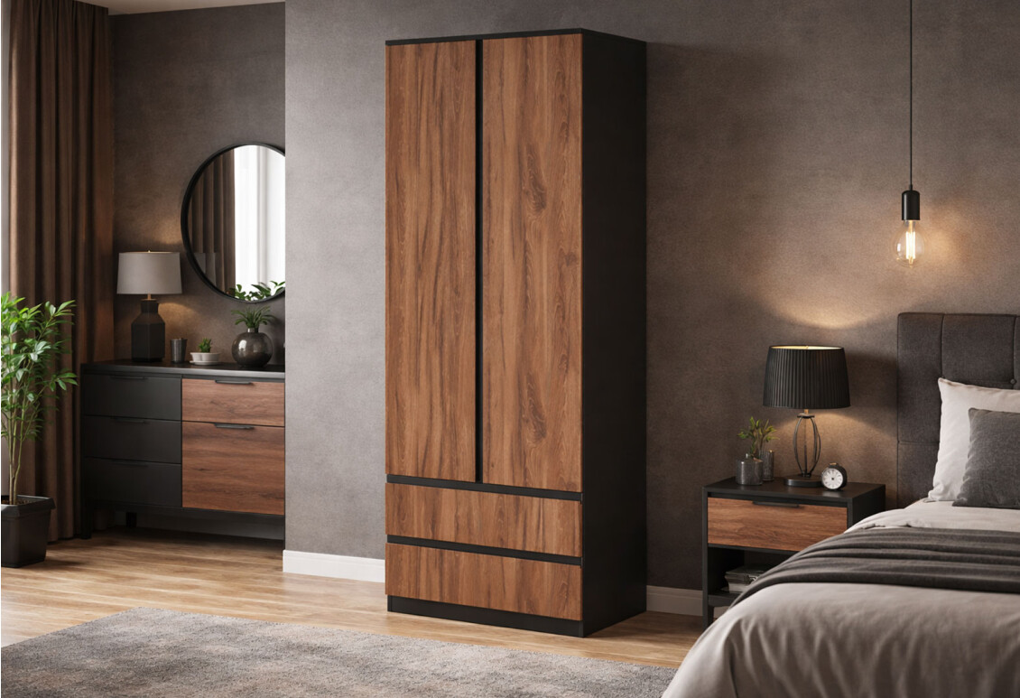 Шафа Фріда дводверна з 2 шухлядами 80 см, чорний / дуб ліворно 2