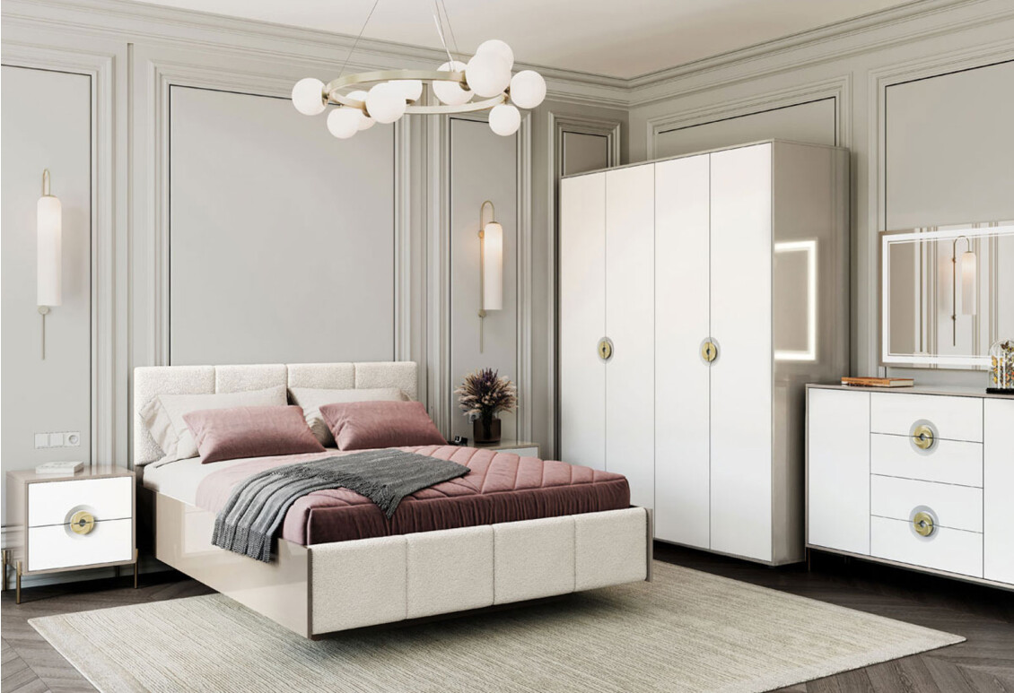 Шафа Фуріоза 4-дверна 180 см, Глиняний сірий, лак / Білий шовк 2