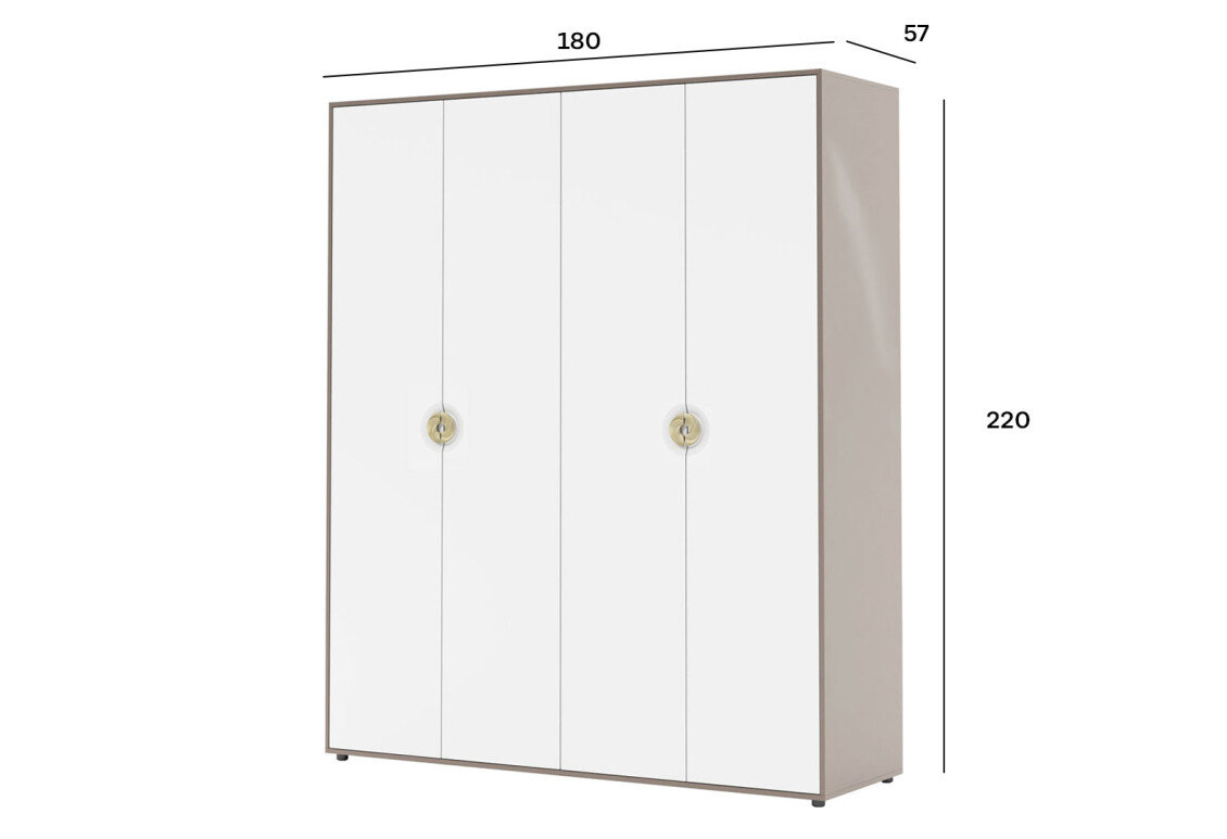 Шафа Фуріоза 4-дверна 180 см, Глиняний сірий, лак / Білий шовк 6