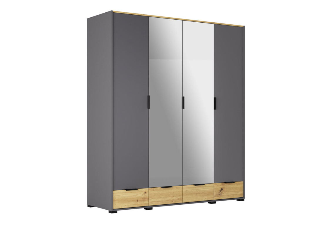 Шафа Каміла 4-дверна з дзеркалом 189 см, дуб артизан, графіт / графіт 4