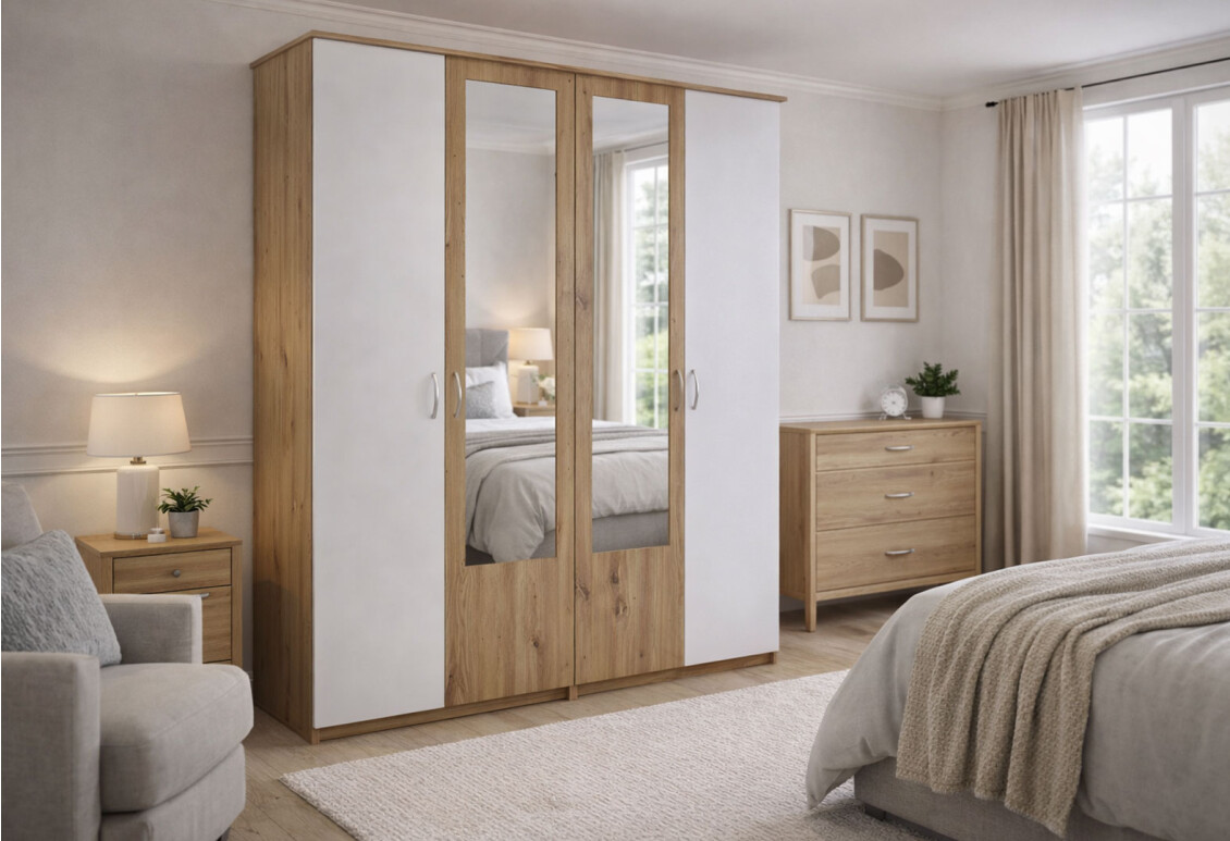 Шафа Кім New 4-дверна з дзеркалом 170 см Дуб артизан/Білий 2