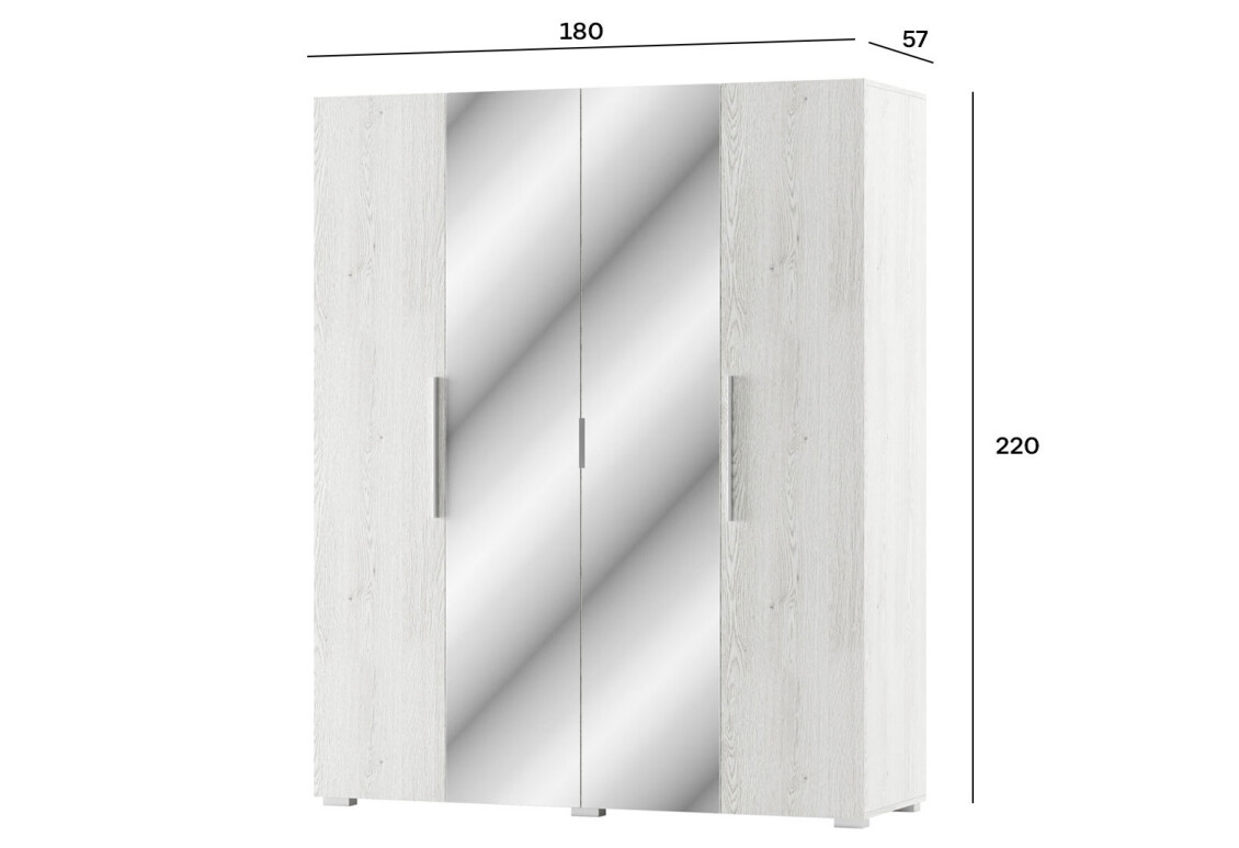 Шафа Ромбо 4-дверна з дзеркалом 180 см Артвуд світлий 4